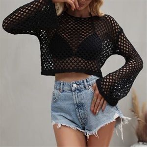 NWOT Pacifico sheer crochet top - black